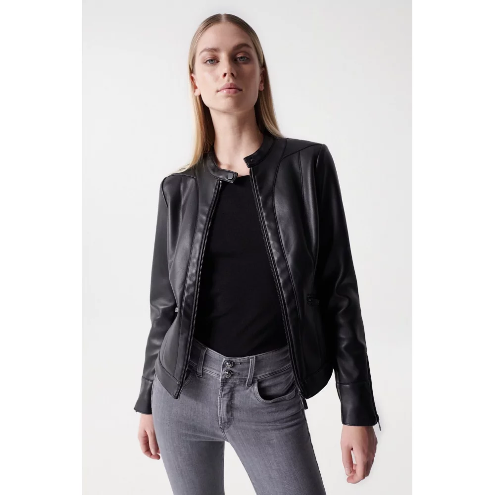 SALSA - BLOUSON EFFET CUIR COUPE SLIM