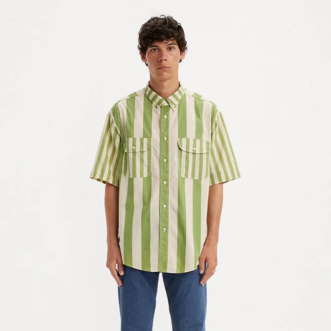 LEVIS - SKATE SS WOVEN MIXED UP GREEN WHITE STRI